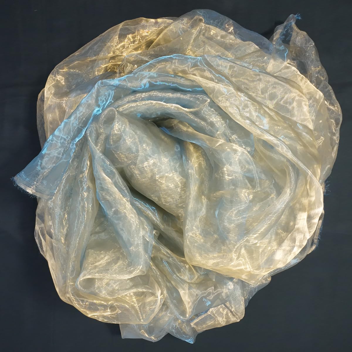 Two-Tone Iridescent Holographic Organza Fabric - 11 Yards by The Yard | Lightweight Sheer Tulle | for Wedding Dresses, Party Decor, DIY Crafts, Shiny Backdrops(Orange-Gold & Blue Sheen)