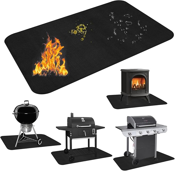 Large 48 x 36 inches Under Grill Mat for Outdoor Grill, Fireproof Grill Mat, Fireplace Hearth Rug, Fire Pit Mat, Oil Proof Waterproof Under Grill Floor Mats BBQ Protector for Decks and Patios