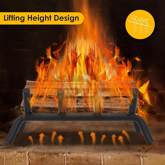 STBoo Fireplace Grate 14inch Heavy Duty - Fireplace Log Holder | Fire Place Grate Cast Iron | Wood Stove Wrought Rack | Firewood Log Fire Pit Tray for Indoor & Outdoor Kindling Tool Camping