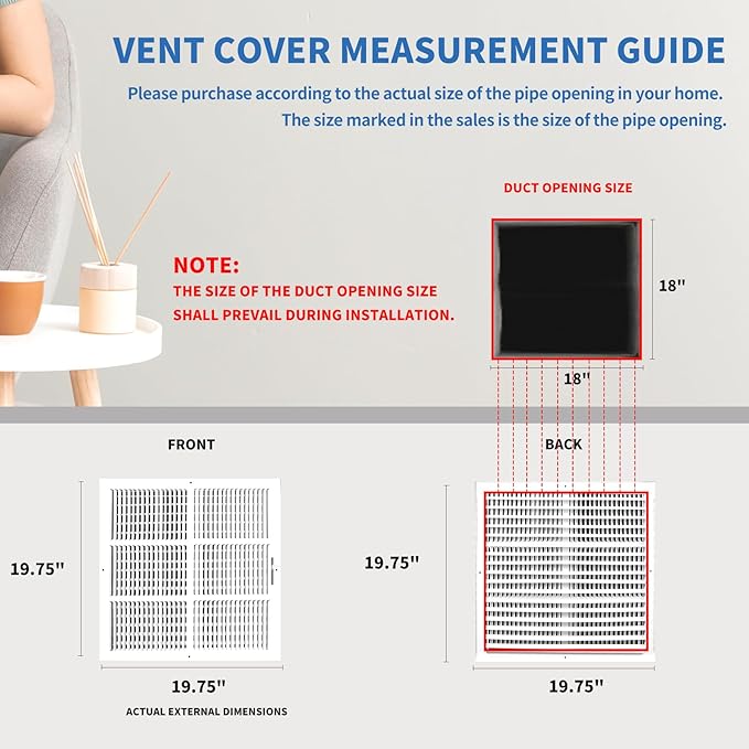 18x18 Vent Register [Duct Opening], Vent Covers for Home Ceiling, Two-Way Ventilation Register, Adjustable Solid Steel Wall Register Vent Cover (18"W x18"H [Duct Opening])