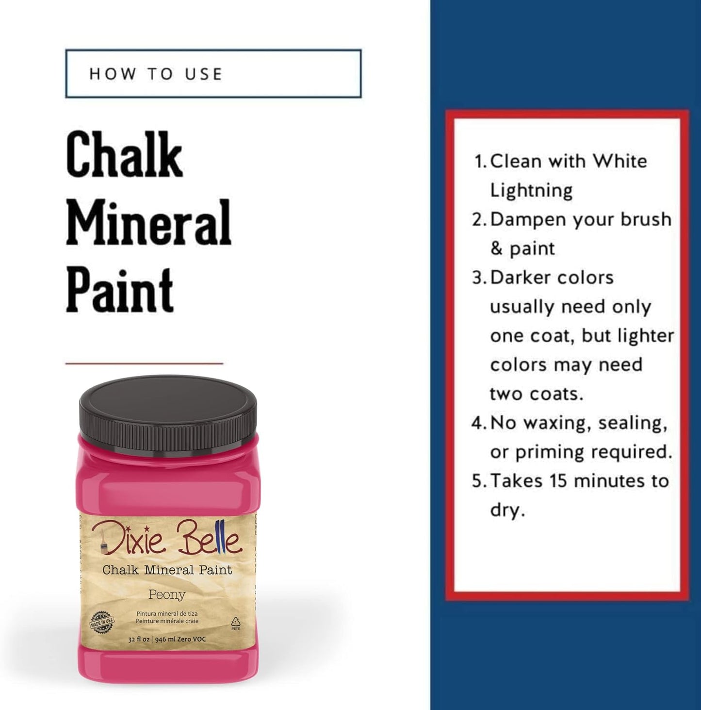 Dixie Belle Paint Company Chalk Finish Furniture Paint - Peony (32oz) - Matte Hot Pink Chic Chalk Mineral DIY Furniture Paint