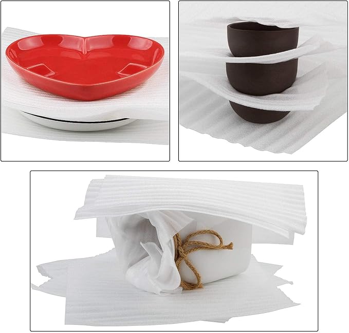 100-Count Cushion Foam Sheets 12 x 12 inch Foam Wrap Sheets Packing Cushioning Supplies for Moving, Packing Foam Sheets Safely Wrap Dishes, China, Glasses, Plates and Fragile Items By STARVAST