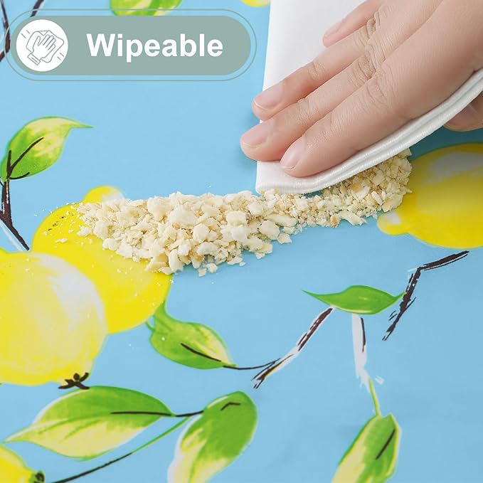 misaya Rectangle Waterproof Vinyl Table Cloth, Wipeable Tablecloth with Flannel Backing, Plastic Table Cover for Dinner, Picnic, Indoor and Outdoor (Lemon, 52" x 70")