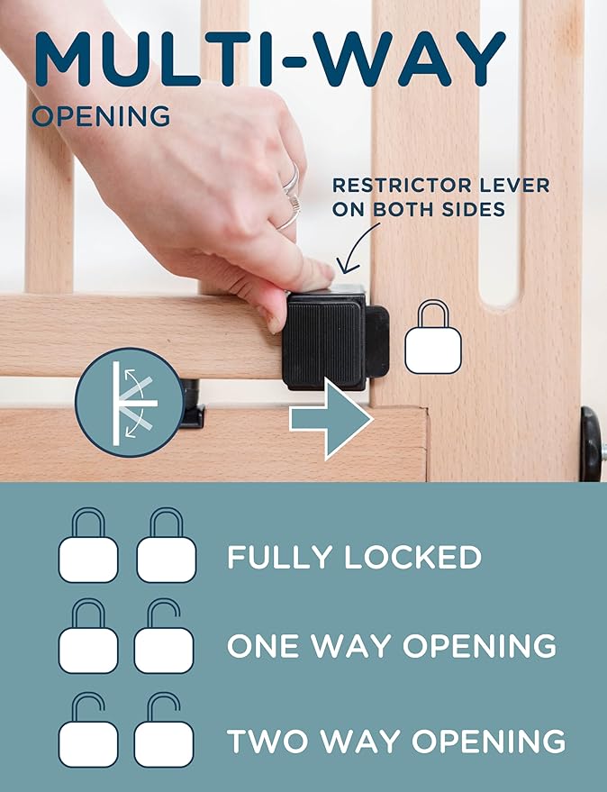 SizeWise™ Wood Pressure Mounted Safety Gate 27.6"-31.5" | Extra-Wide Passage | Auto-Close Two-Way Opening for Doorways and Hallways | Easy Installation | PEFC Certified Beech Wood (28.7" Passage)