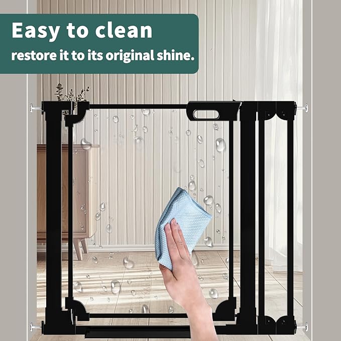 Clear Baby Gate for Stairs,48.42-57.08" Wide, Auto Close Acrylic Pet Gate, Pressure Mounted Clear Dog gate for Doorways, Safety Baby Gate, Indoor, Hallway, Kitchen,Black
