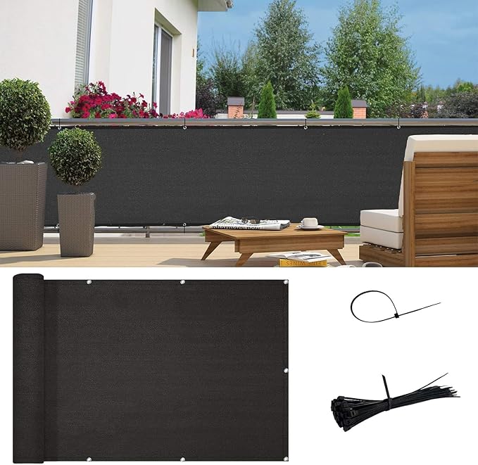 Sunny Guard Customized 3'x4' Black Balcony Privacy Screen,90% Shade Apartments Fence Cover,Heavy Duty Mesh Windscreen for Deck,Outdoor,Backyard,Patio