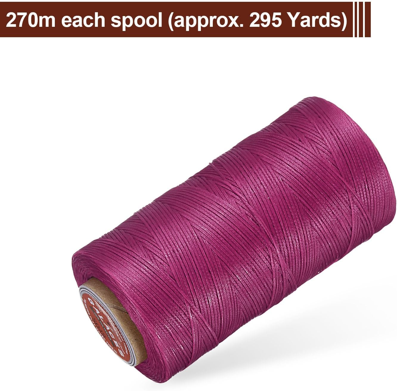 uxcell Flat Leather Sewing Waxed Thread, 270m / 295 Yards Polyester Wax String, 150D Wax Stitching Cord for Leather Crafts, Bookbinding, Bracelets Braided, Reddish Purple