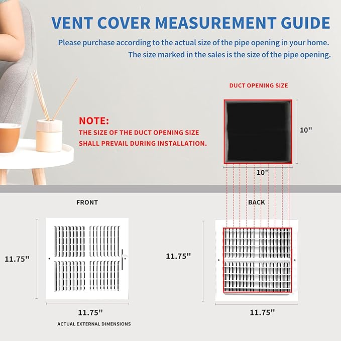 10x10 Vent Register [Duct Opening], Vent Covers for Home Ceiling, Two-Way Ventilation Register, Adjustable Solid Steel Wall Register Vent Cover (10"W x 10"H [Duct Opening])
