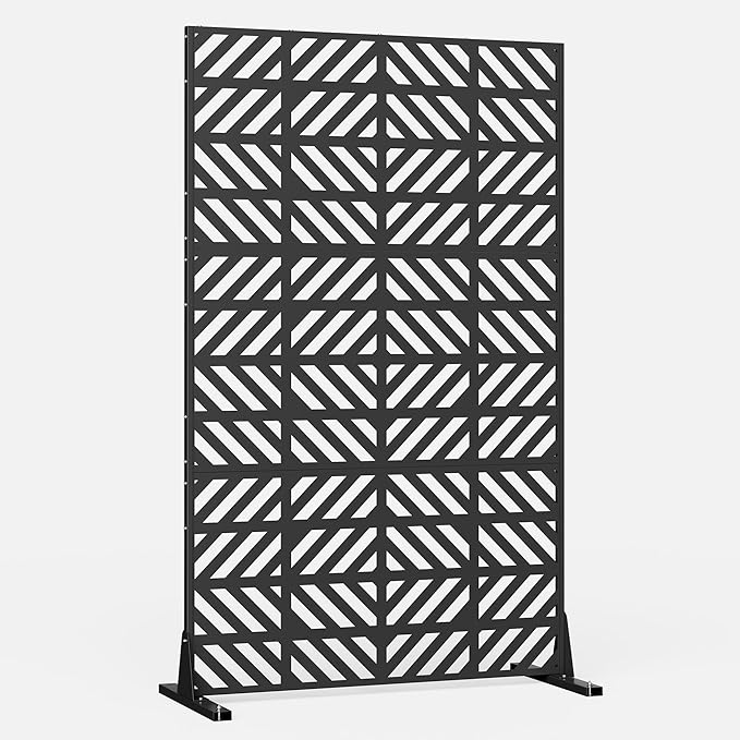 Heavy-Duty Outdoor Privacy Screen for Patio, Balcony, Backyard - 72" H * 44" W Tall Metal Room Divider with Geometric Pattern, Anti-Tipping Kit, Weather Resistant, Easy Assembly (Black-FGXPF)
