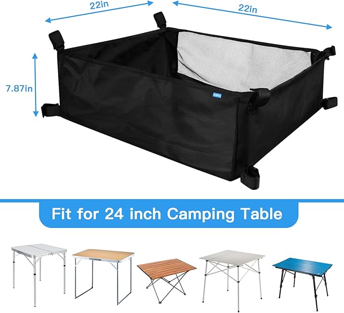 Xxerciz Storage Basket for Coleman Outdoor Camping Table, Portable Mesh Bag with Adjustable Hook and Loop Straps, Large Picnic Table Oxford Organizer Pouch for Camping Travel