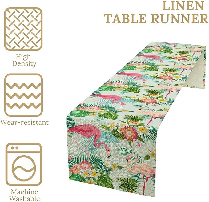 Tropical Table Runner,Hawaii Seasonal Floral Spring Summer Plants Pineapples Boho Table Center Decor for Family Kitchen and Living Room Outdoor Farmhouse Party Table Decorations, 13"x90"