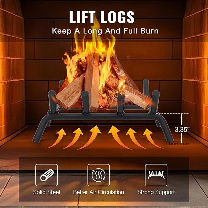 Fireplace Grate 14 inch - Fireplace Log Grates Heavy Duty Solid Round Steel | Log Grate for Fireplace No Assembly Required, Burning Wood Stove Grate for Indoor Chimney Hearth, Outdoor Camping