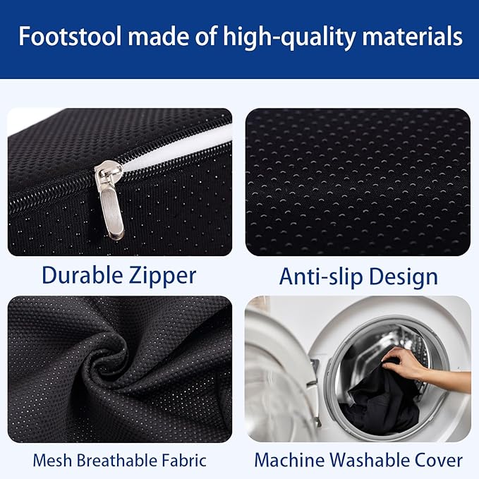 Foot Rest for Under Desk at Work Ergonomic Under Desk Footrest，Support Foot Pillow Double-Sided Footstool， for Office, Home & Gaming Leg Elevation Pillow Black