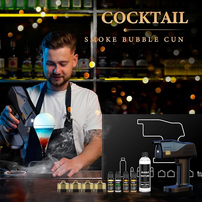 Smoking Gun for Cocktails and Food, Handheld, One Key Operation, 5000mAh Rechargeable Battery, with 1.4-inch Color Screen, for Wine, Drinks, Coffee, Bar, Party
