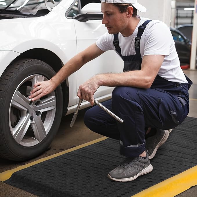 3 x 7 FT Anti Fatigue Mats Industrial 15/16 Inch Thick Soft Sponge Ergonomic Mat Durable Heavy Duty Diamond Plate Work Mat for Standing Non Slip Industrial Grade Floor Mat for Leg & Back Pain