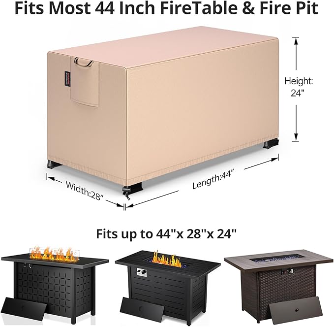 QH.HOME Fire Pit Cover Rectangular 44 x 28 Inch,Outdoor Waterproof Fire Pit Table Cover Strong Tear Resistant and Fading Resistant for Rectangle Patio Furniture Fireplaces - Wheat