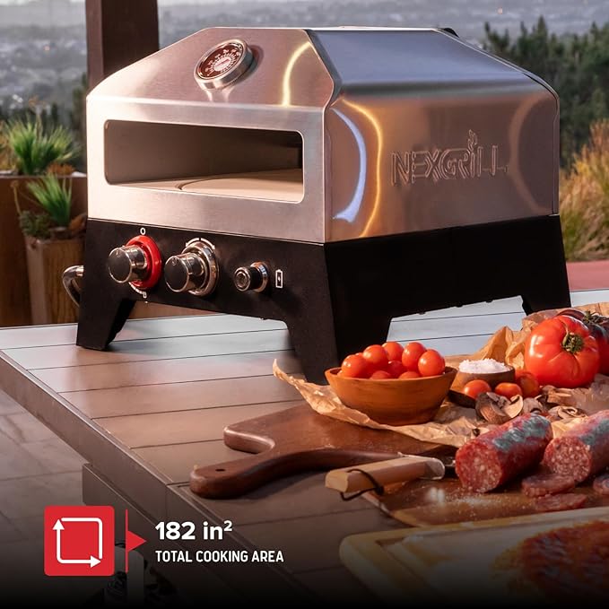 Nexgrill 12 in. Outdoor Gas Pizza Oven Portable Propane Pizza Grilling Stove, Easy Rotation System, Outdoor Kitchen, 15000BTUs, 182 sq. in. cooking space, Rear Access Smoker Box, Portable, 820-0084B