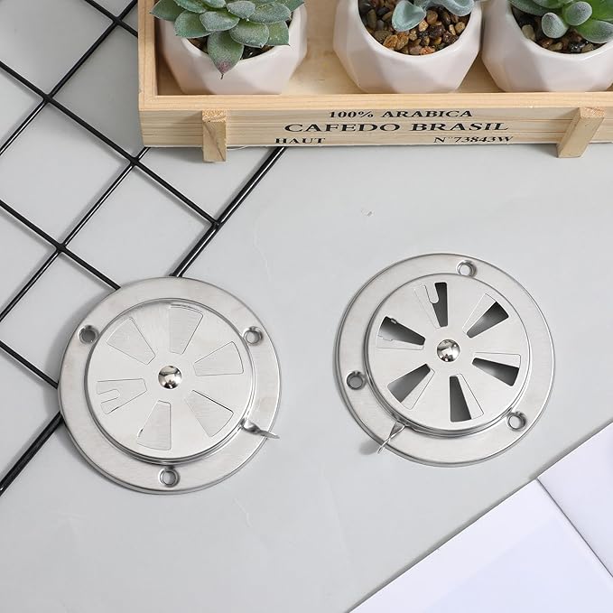 2 PCS BBQ Grill Smoker Air Vent Set, Adjustable Stainless Steel Grill Vent Damper for Controlling Airflow, BBQ Smoker Grilling Exhaust Smokers Replacement Parts for Grills, Stove and Smokers (95mm)