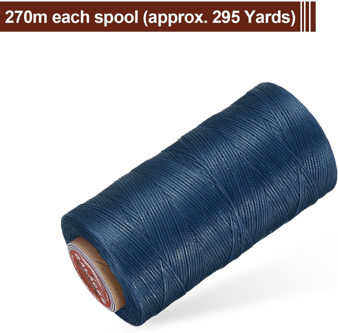 uxcell Flat Leather Sewing Waxed Thread, 270m / 295 Yards Polyester Wax String, 150D Wax Stitching Cord for Leather Crafts, Bookbinding, Bracelets Braided, Blue