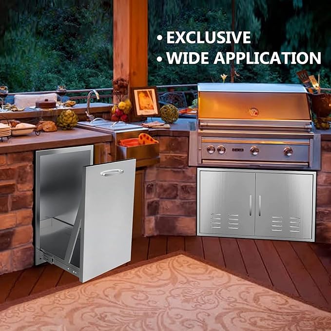 Outdoor Kitchen Stainless Steel Triple Access BBQ Drawers With Handle For BBQ Island Patio Grill Station,Trash Drawer