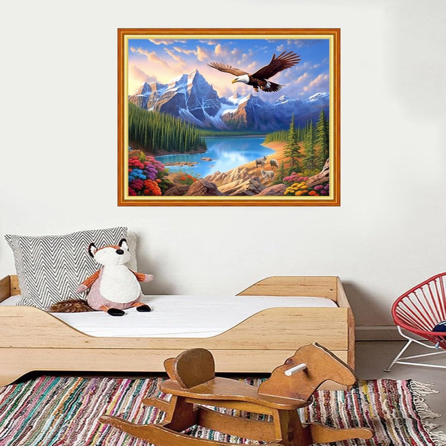 Foxdiviy Stamped Cross Stitch Kits for Beginners Full Range of Cross Stitching 11 CT Printed Cross Stitch Kits for Kids Adults Cross Stitch Patterns Needlepoint Kits-Eagle Landscape 16x20 inch