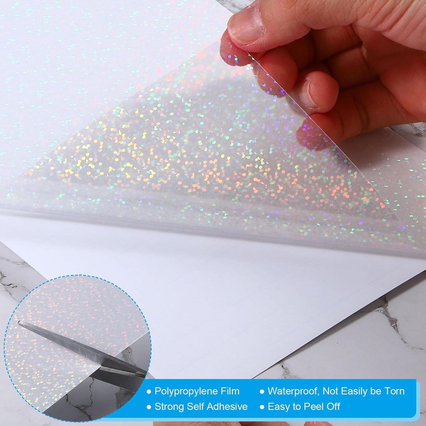 PATIKIL 11.7x8.3" Holographic Sticker Paper, 20Sheets A4 Polypropylene Self-Adhesive Transparent Waterproof Laminate Overlay Film for Photo Cards Scrapbook Decorations, Little Circle