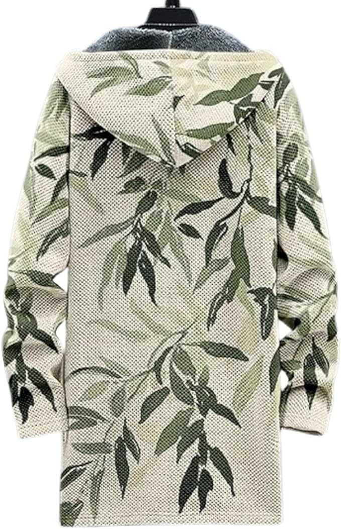 Men's Hooded Sweater Coat Knit Fleece Lined Long Cardigan Jacket with Zip Front Pocket Vintage Casual Zip Up