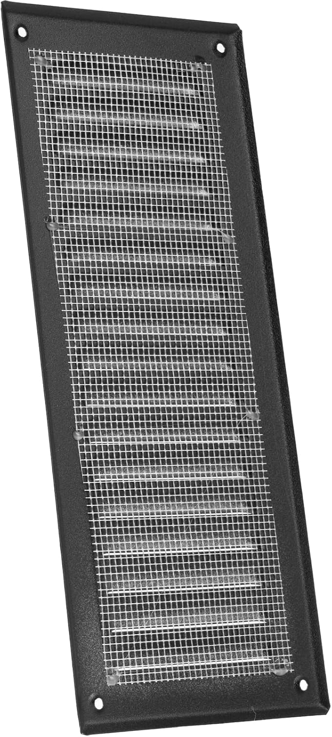 Vent Systems - 3 x 10 Inch (Inner) Black Metal Rectangular Soffit Air Vent Grille Cover, Register Vent Deflector Louver Built-in Mesh HVAC for Bathroom Home Office Kitchen 5" x 12" (Outer)
