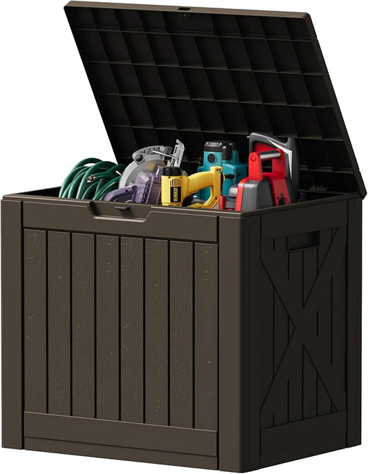Devoko 40 Gallon Deck Box Outdoor Storage Box Waterproof for Patio, Large Outdoor Storage Bench Lockable for Outside (Deep Brown, 40 Gallon)