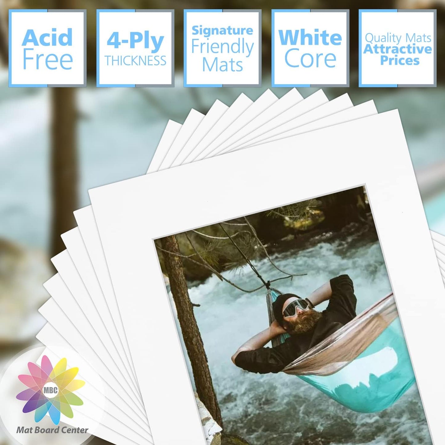 Mat Board Center, Pack of 10, 11x14 for 8x10 Off White Color Mats - Bevel Cut, Acid Free, 4-ply Thickness, White Core - for Pictures, Photos, Framing