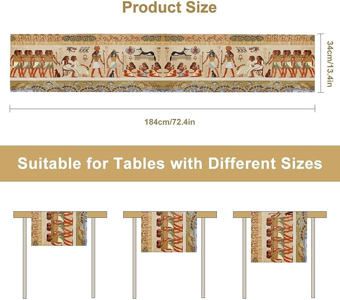 Egypt Table Runner, Mystery Element Ancient Egyptian Culture Gods Print Table Runner for Kitchen Dining Table Home Party 13x90in
