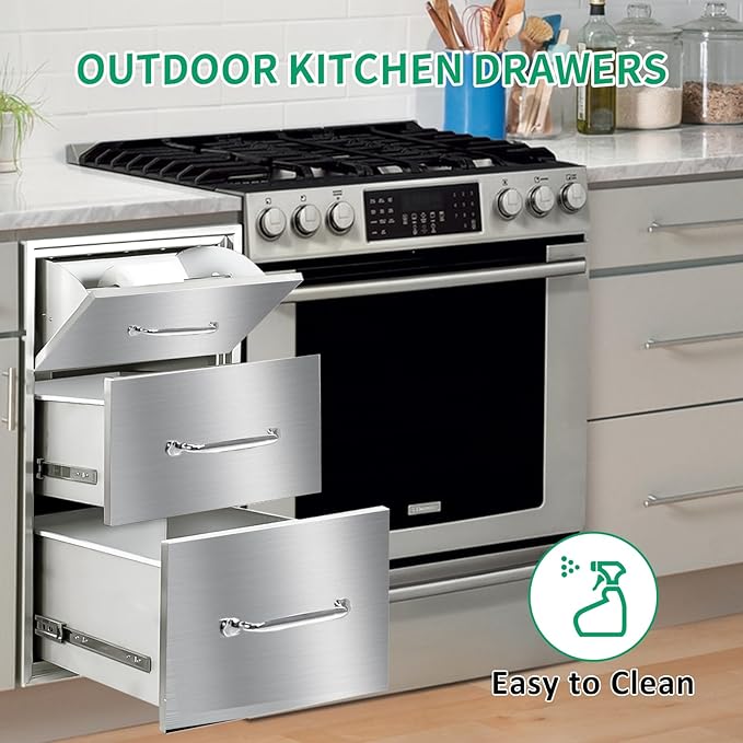 Outdoor Kitchen Drawers 17" W x 30" H x 20" D Stainless Steel Paper Towel Drawers with Ergonomic Handle for BBQ Island, Patio Grill Station & Outdoor Kitchen Cabinets