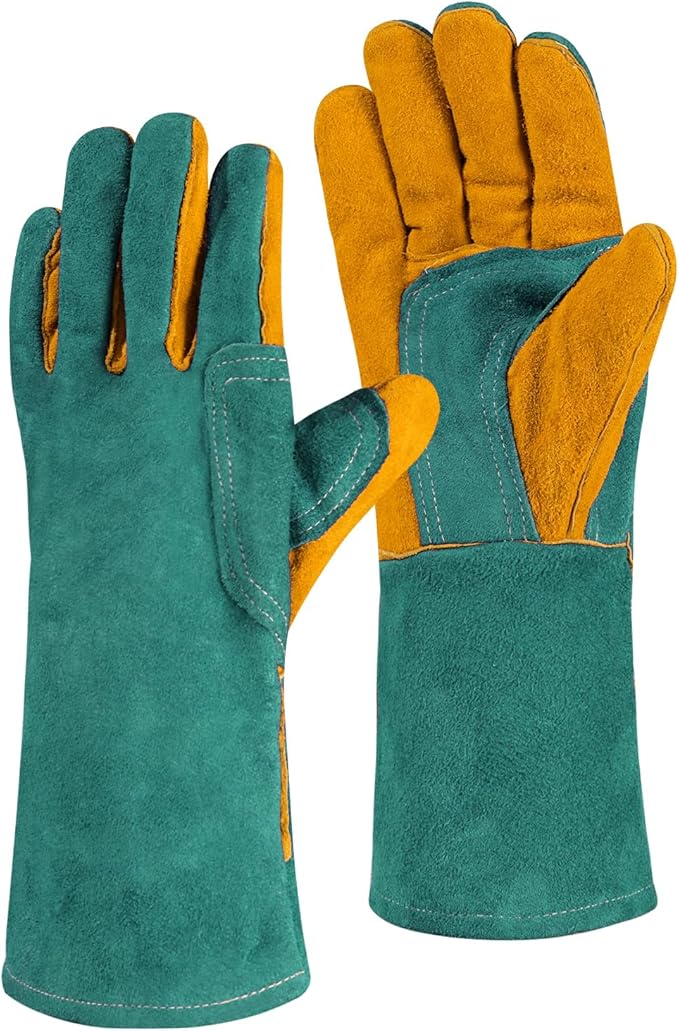 Leather Welding Gloves - Thick Premium Cow Split Leather, Heat Resistant, Welding, Grilling, BBQ & Fireplace