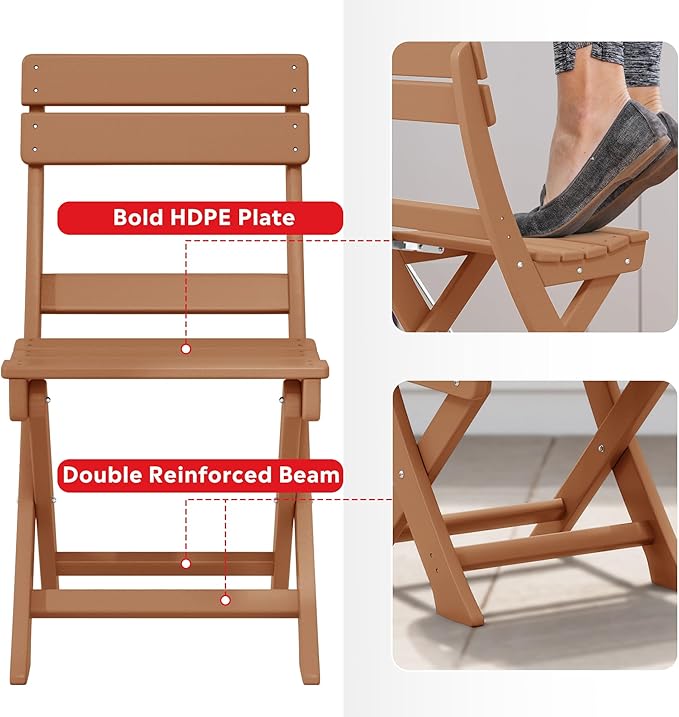 Costaelm Paradise 3-Piece Outdoor HDPE Folding Patio Bistro Table and Chairs, Teak
