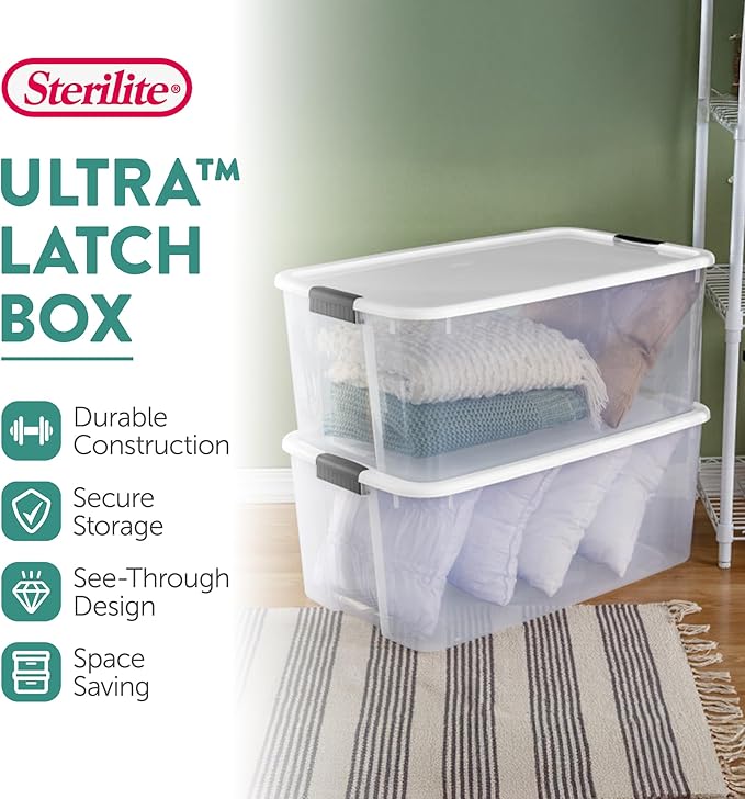 Sterilite 8 Pack Ultra Storage Totes, Lidded Plastic Containers, 116 Qt and 70 Qt, Clear