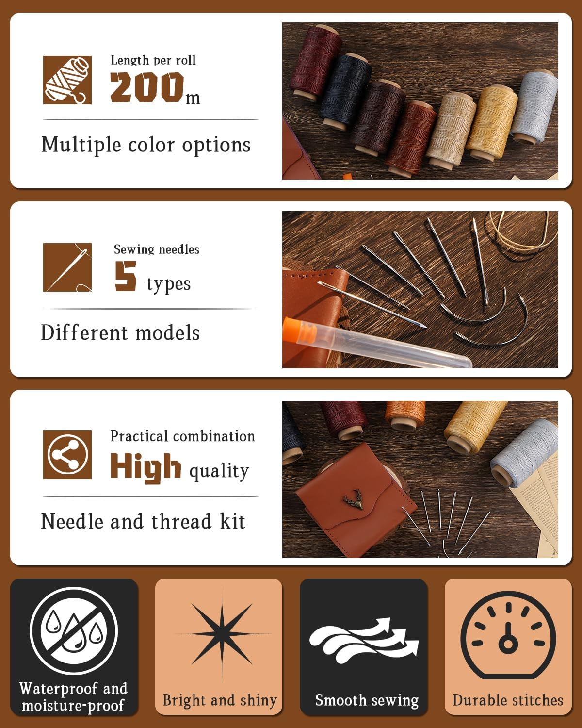 DIUDUS 218 Yards Upholstery Thread, Waxed Leather Thread, Heavy Duty Sewing Kit with Upholstery Needles, Wax String for Hand Sewing Repair Carpet Sofa Carseat Canvas (White)