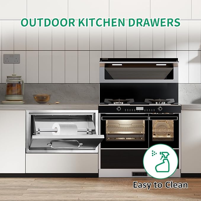 Outdoor Kitchen Drawers 16" W x 10" H x 10" D Stainless Steel Paper Towel Drawers with Ergonomic Handle for BBQ Island, Patio Grill Station & Outdoor Kitchen Cabinets