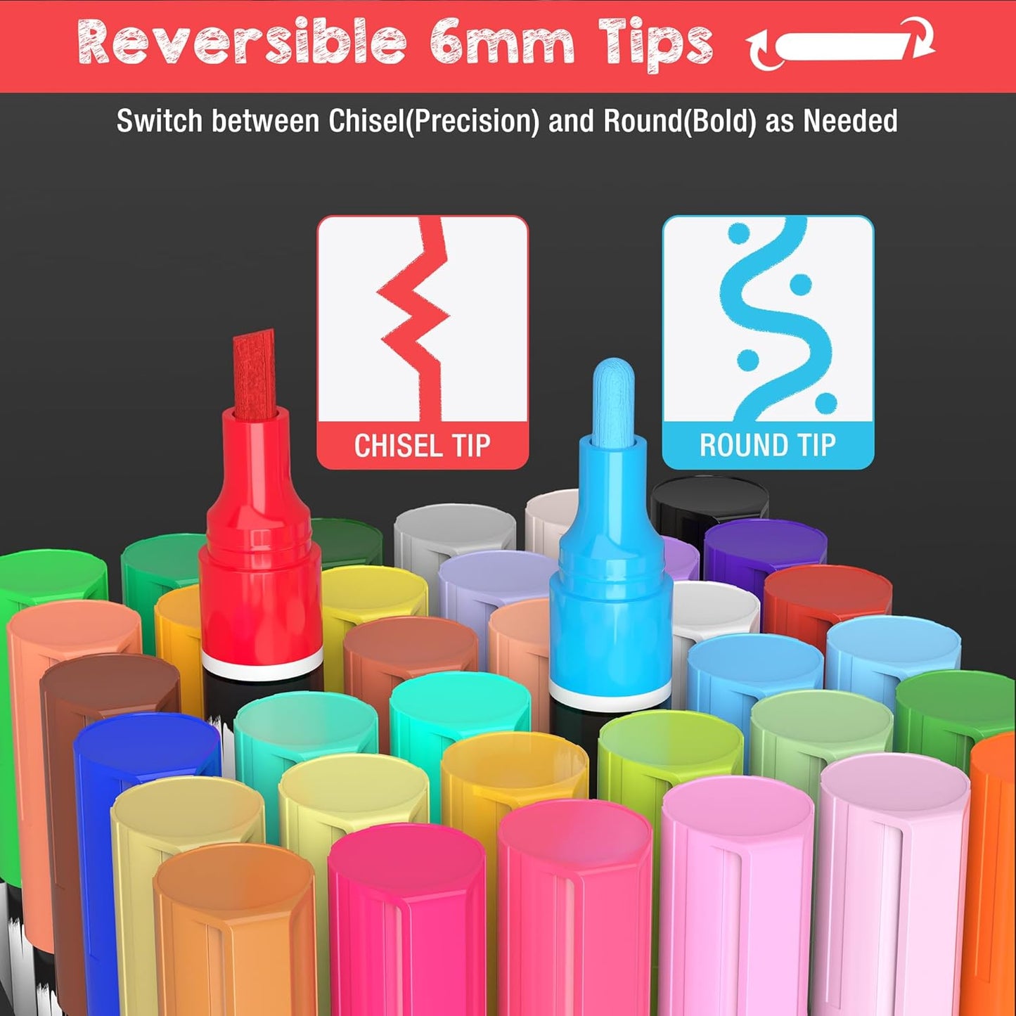 36-Color Liquid Chalk Markers Set, Erasable, Dust-Free, for Blackboard, Glass, Cars, Windows - Ideal for Teaching, Display, Creativity, Paint Pens, Dry Erase Markers