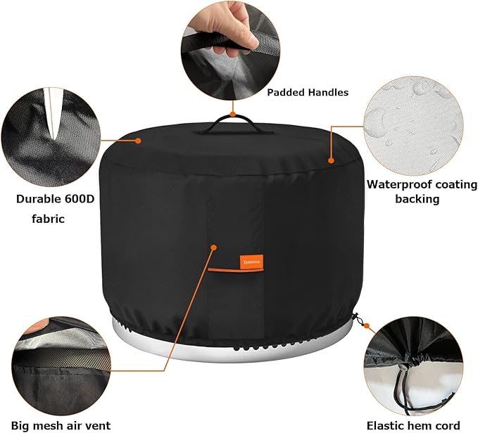 Round Fire Pit Cover,Outdoor 600D Heavy Duty 100% Waterproof Tear-Resistant Solo Stove Bonfire Firepit Covers,Patio Weatherproof Fire Pits Cover for Solo Stove Bonfire,Black