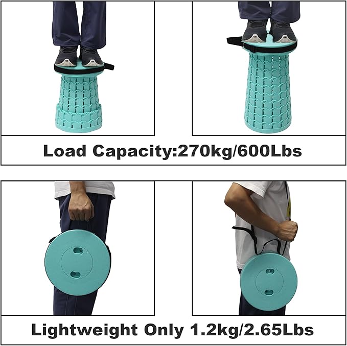 ALEVMOOM Upgraded Collapsible Stool with Thickened Cushion 18.1",600Lbs Max Weight Wider & Taller Pop Up Stool, Heavy Duty Portable Retractable Folding Chair or Travel Foot Rest for Camping Outdoors
