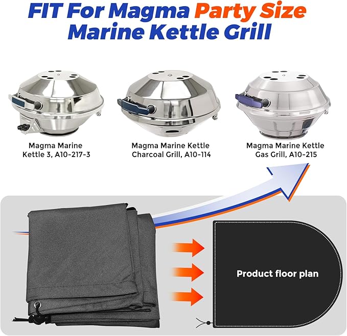 Marine Kettle Grill Cover for Magma Party Size Marine Kettle Gas Grill A10-215, Marine Kettle 3 A10-217-3, Marine Kettle Charcoal Grill A10-114, Weather Resistant Boat Kettle Grill Cover…