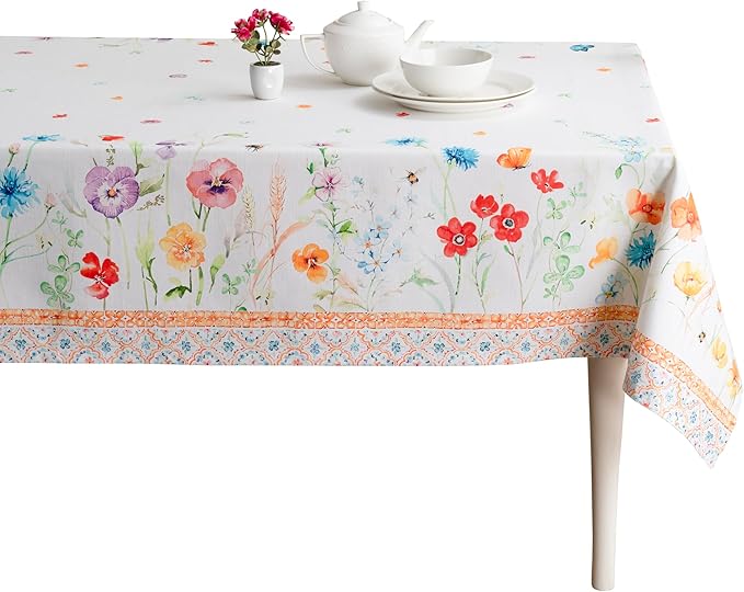 Maison d' Hermine Table Cloth Rectangle Table 100% Cotton 54 x 72 Inches Tablecloth Reusable Decorative for Dining Room, Farmhouse, Home, Party, Festive & Wedding Spring Summer - Summer Whisper