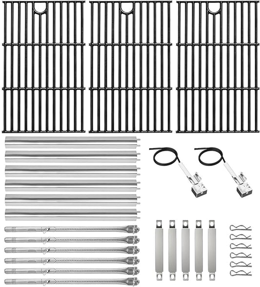 17" Grill Part Kit for Charbroil Performance 6 Burner 463228622 463229021 463229521 463229521B 463284422, Grill Grates/Heat Plates/Burners/Adjustable Crossover Tube/Ignition for Charbroil Grills