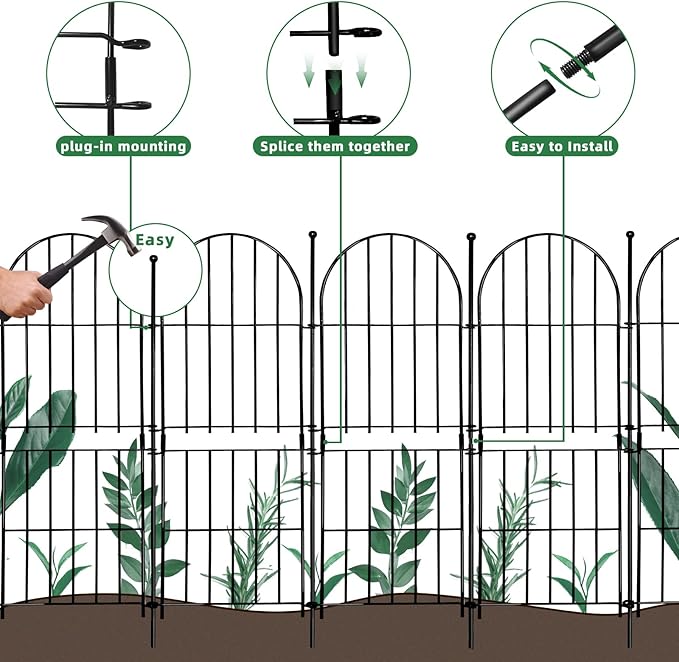 Decorative Garden Fence 31in (H) x10ft (L), 10 Pack No Dig Fence Animal Barrier for Dog, Arched Flower Bed Edging, Wire Border Panel Fencing for Yard Patio Outdoor Decor