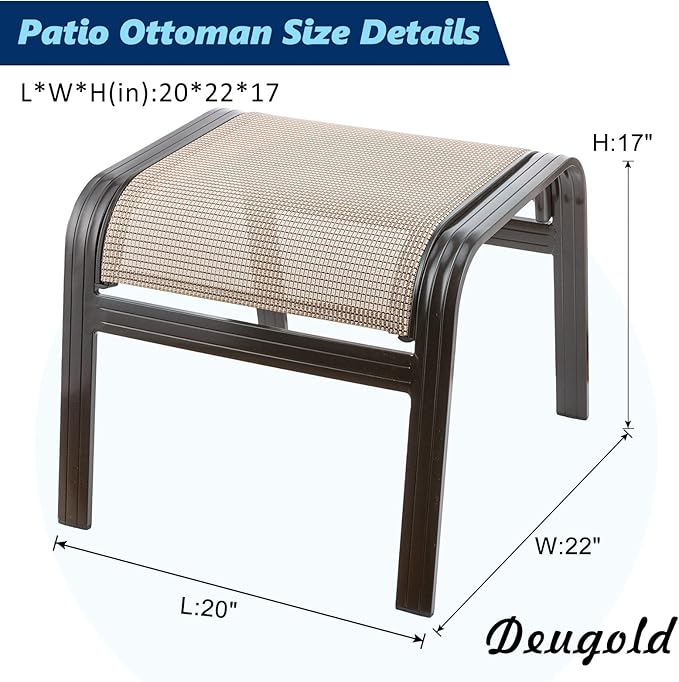 Outdoor Patio Ottoman Seat Textilene Portable Metal Footstool Portable Footrest Patio Chairs 2 Set Beige
