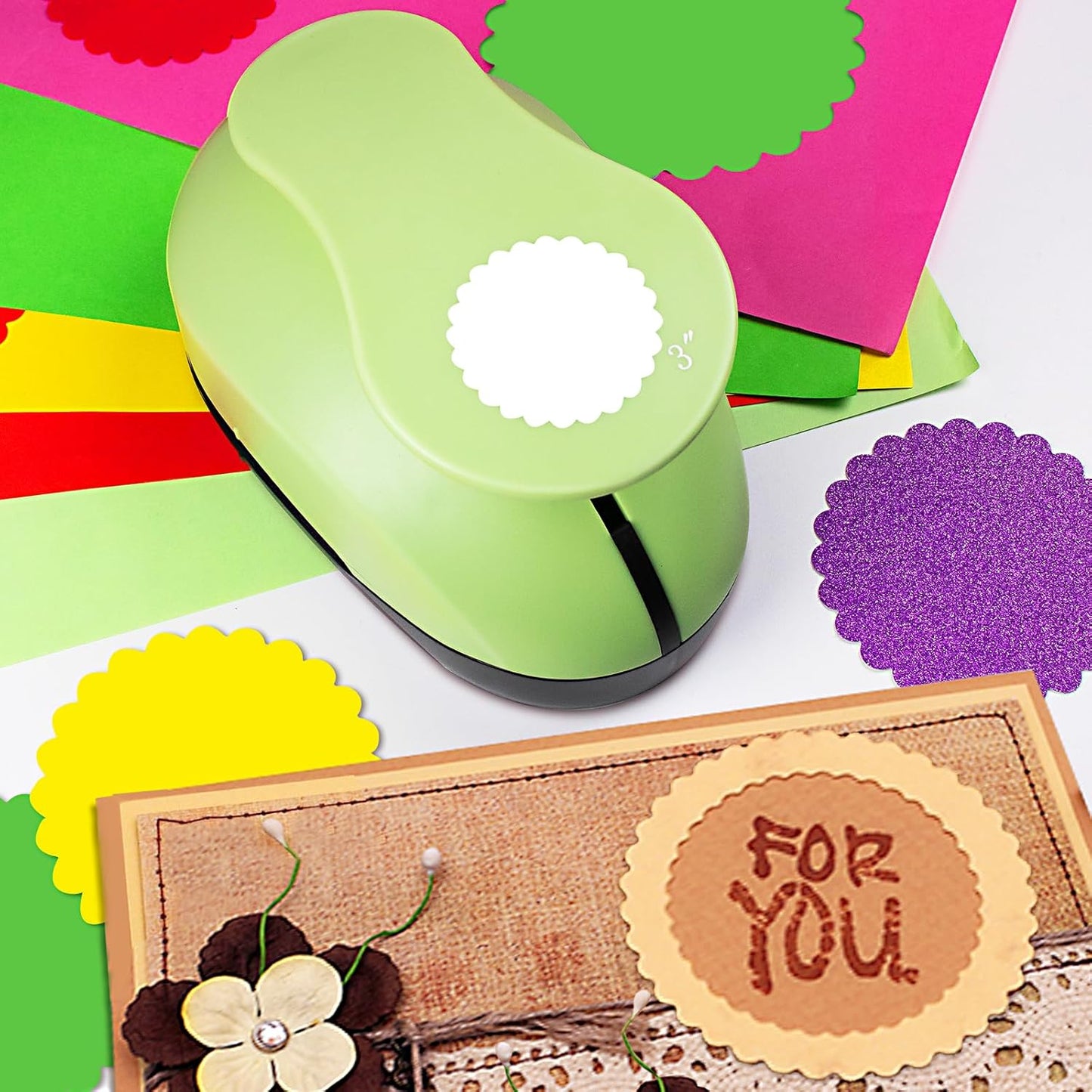 Scalloped Circle Punch, Scalloped Circle Paper Punch, ScallopedHole Punches, Wave Circles Craft Punches, 2.8 Inch Hole Puncher Shape, Wave Circles Puncher for Paper Crafts Scrapbook Card Making