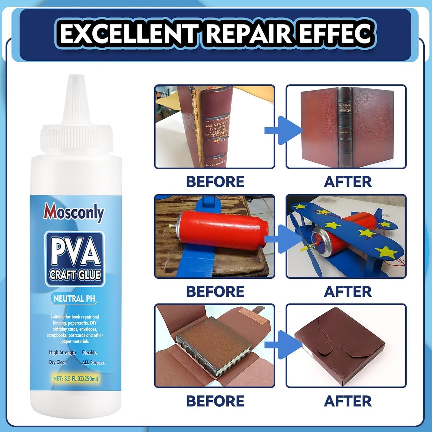 PH Neutral PVA Glue, 8.5 Oz Art Precision Craft Glue, Archival Quality Acid-Free Book Binding Adhesive, Dries Clear & Flexible,Ideal for Framing, Collages, Paper Crafts