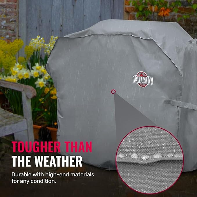 Grillman Premium Grill Cover for Outdoor Grill - Heavy-Duty Waterproof BBQ Grill Cover - Rip-Proof and Wind-Resistant - Large Barbecue Gas Grill Cover for Backyard - Gray (64" L x 24" W x 48" H)