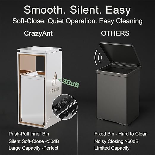 Commercial Trash Can - 42L Heavy Duty Stainless Steel Garbage Bin with Lid & Liner, Fingerprint-Resistant Indoor Outdoor Waste Container for Restaurant,Hotel,Shopping mall,13"x13"x30"
