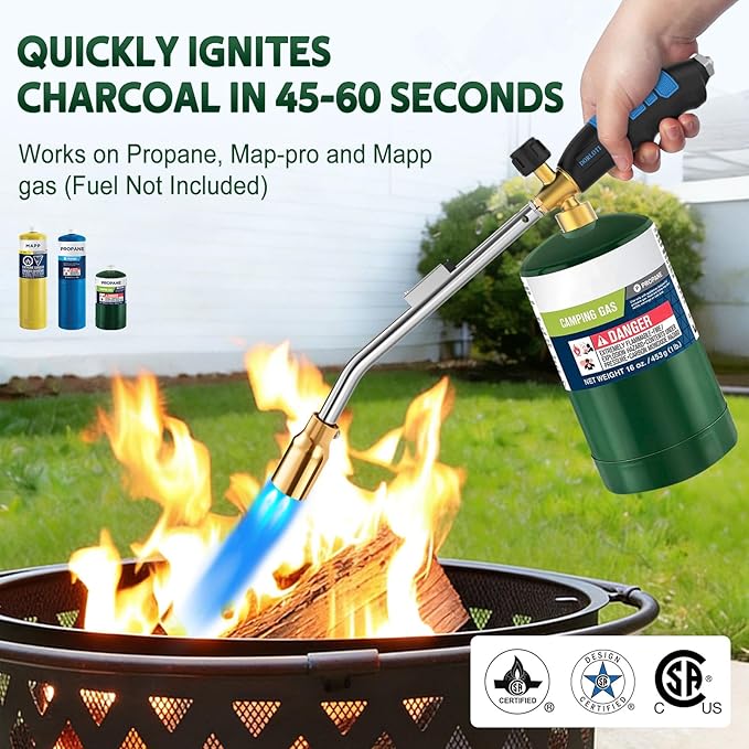 Grill Torch Charcoal Torch Lighter Campfire Starter Kitchen Torch Grill & Cooking Propane Torch Chef Blow Torch for Charcoal Starter BBQ Searing Weeding(Fuel Cylinder Not Included)